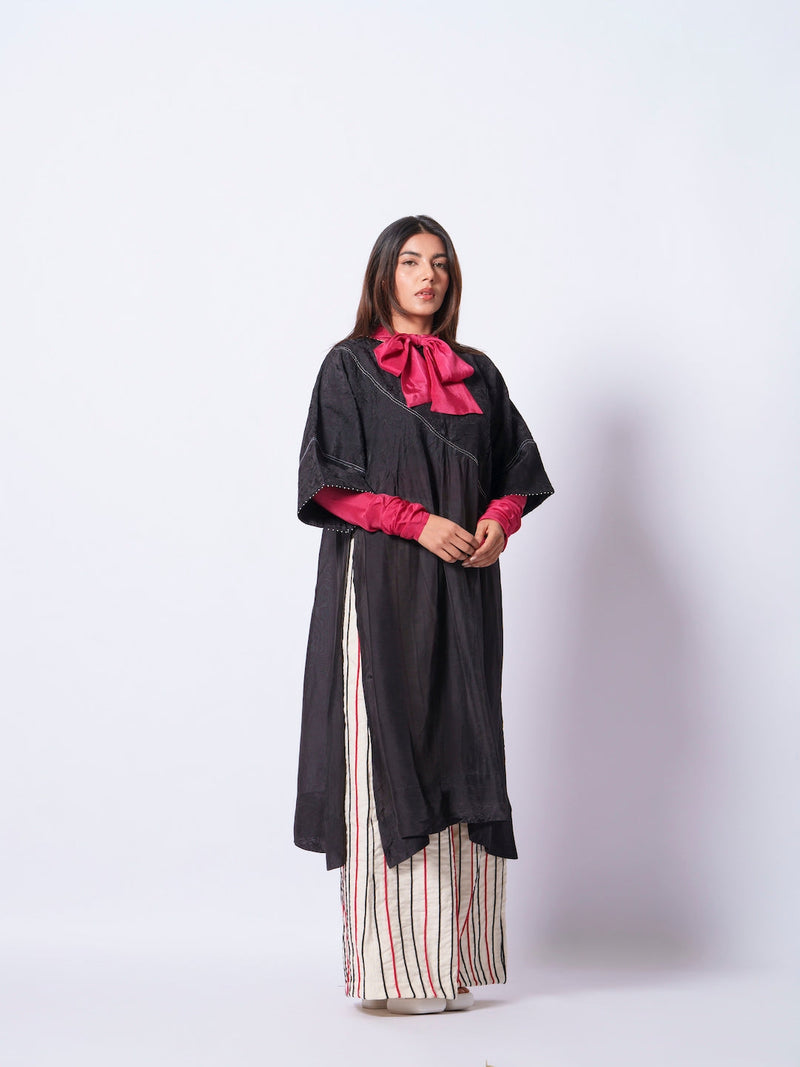 Sprout Tunic-Black upada silk kaftans and tunics by Stoique in black for women Worldwide
