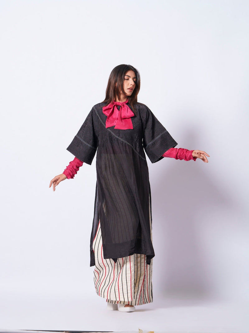 Sprout Tunic-Black upada silk kaftans and tunics by Stoique in black for women Worldwide