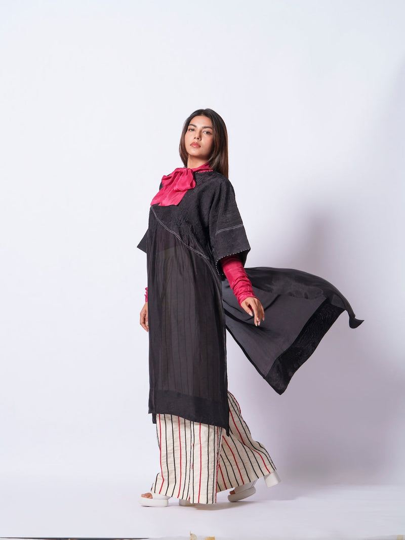 Sprout Tunic-Black upada silk kaftans and tunics by Stoique in black for women Worldwide