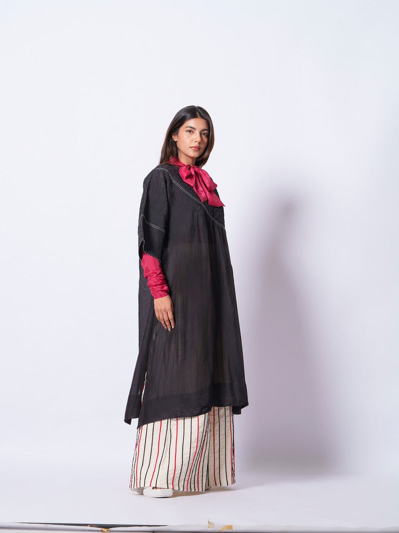 Sprout Tunic-Black upada silk kaftans and tunics by Stoique in black for women Worldwide