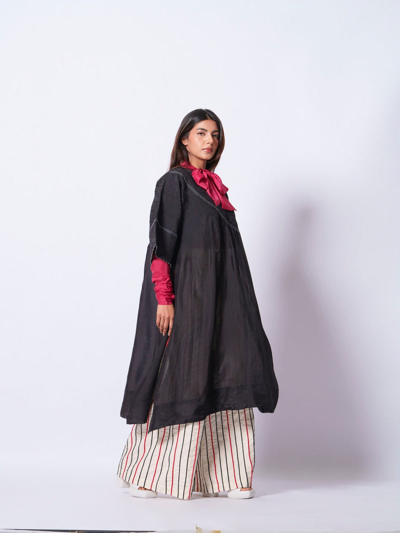 Sprout Tunic-Black upada silk kaftans and tunics by Stoique in black for women Worldwide