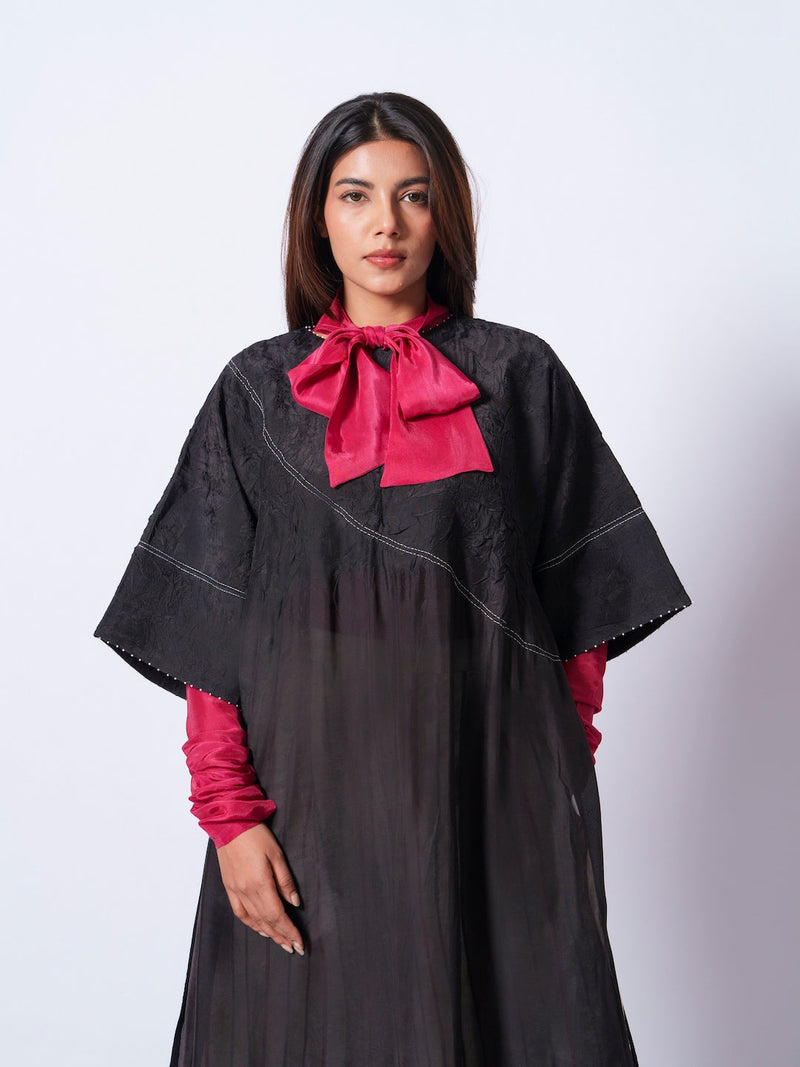 Sprout Tunic-Black upada silk kaftans and tunics by Stoique in black for women Worldwide
