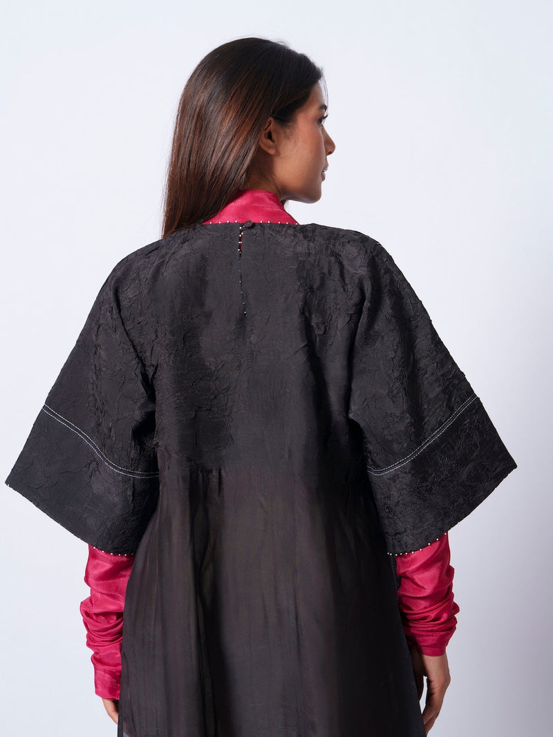 Sprout Tunic-Black upada silk kaftans and tunics by Stoique in black for women Worldwide