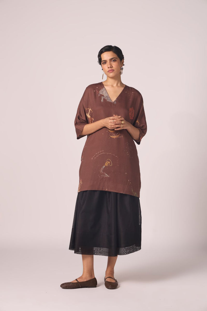 Stad Brown Zodiac Print Shift Dress by The Summer House in brown color for women Worldwide