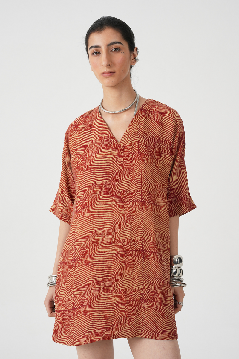 Stad Hand Printed Red Dress