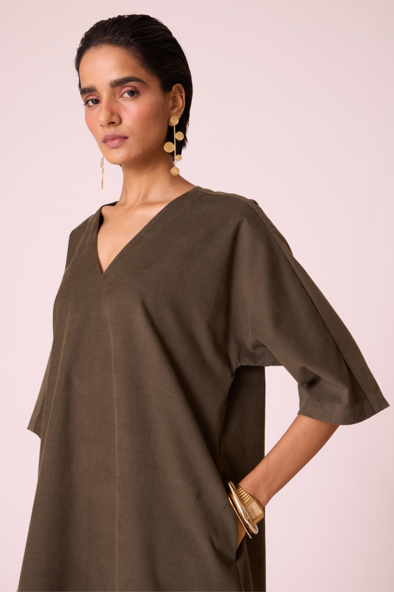 Stad Olive Needlecord Shift Dress cotton by The Summer House in olive color for women Worldwide
