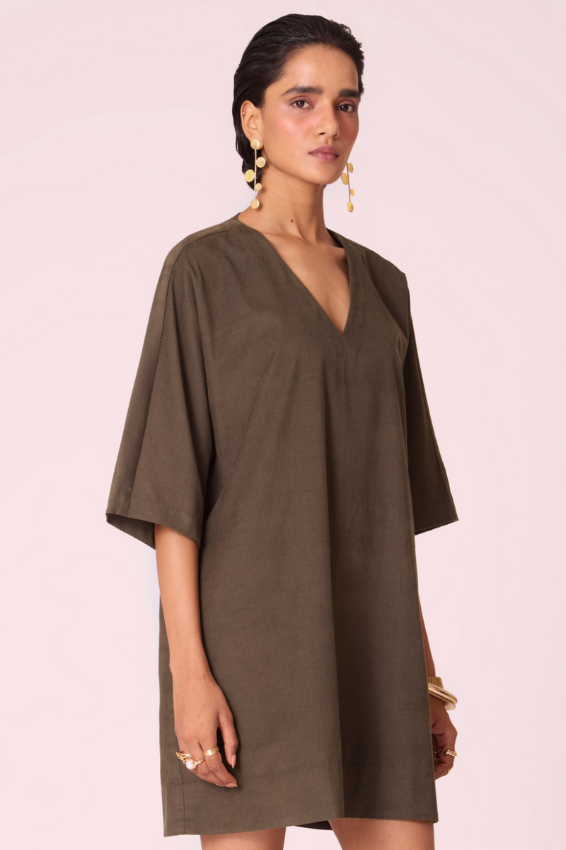 Stad Olive Needlecord Shift Dress cotton by The Summer House in olive color for women Worldwide
