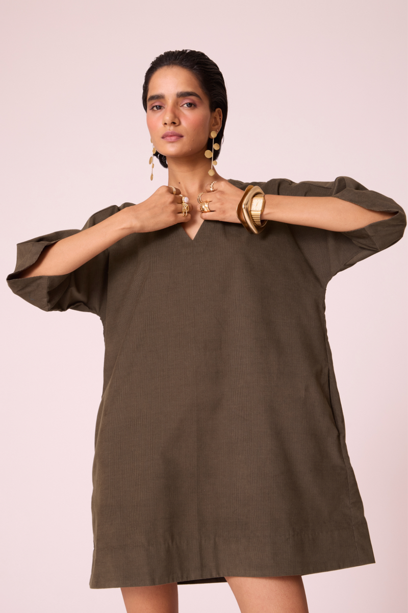Stad Olive Needlecord Shift Dress cotton by The Summer House in olive color for women Worldwide