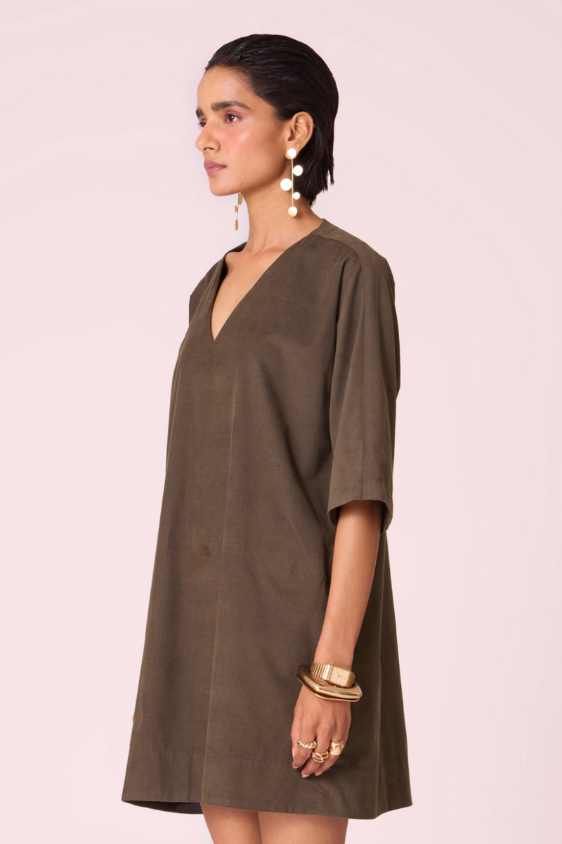 Stad Olive Needlecord Shift Dress cotton by The Summer House in olive color for women Worldwide
