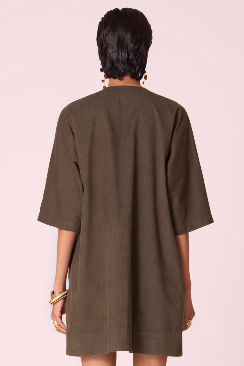 Stad Olive Needlecord Shift Dress cotton by The Summer House in olive color for women Worldwide