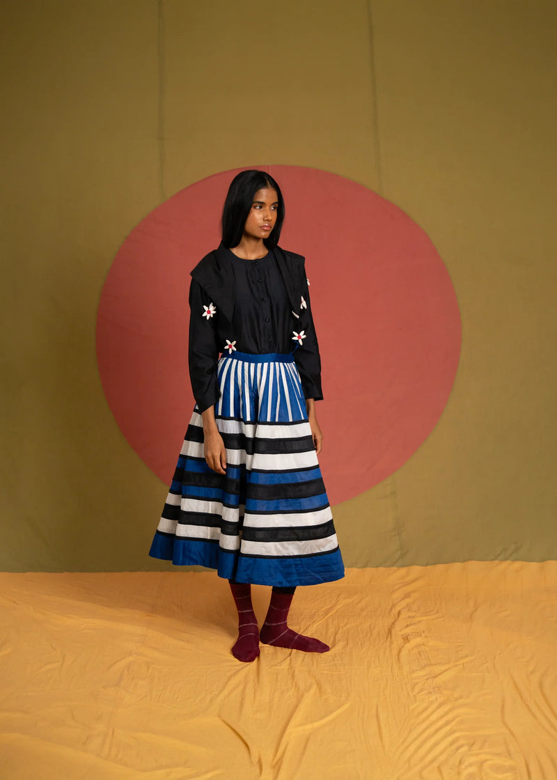 Stella Rangoli Skirt-Black, Blue and White