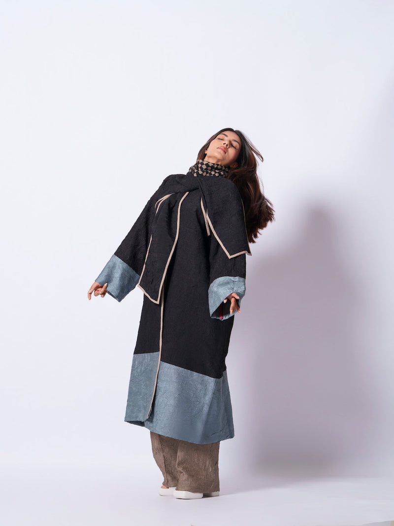 Stone Overlay-Black + Teal mysore silk jackets and overlays by Stoique in black, teal for women Worldwide