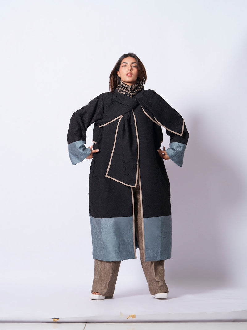 Stone Overlay-Black + Teal mysore silk jackets and overlays by Stoique in black, teal for women Worldwide