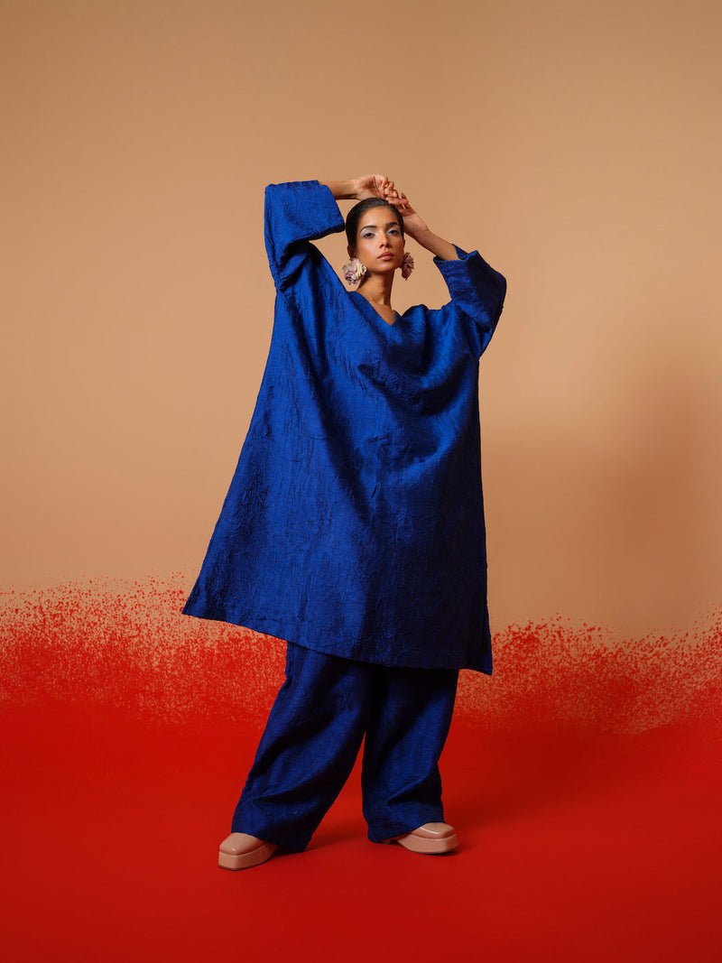 Stream Tunic-Electric Blue mysore silk kaftans and tunics by Stoique in electric blue for women Worldwide