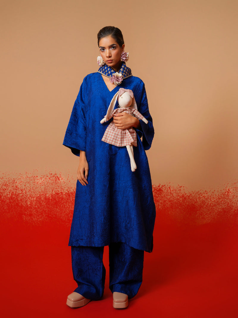 Stream Tunic-Electric Blue mysore silk kaftans and tunics by Stoique in electric blue for women Worldwide