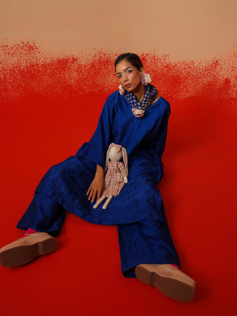Petal Pants-Electric Blue mysore silk pants/trousers by Stoique in electric blue for women Worldwide