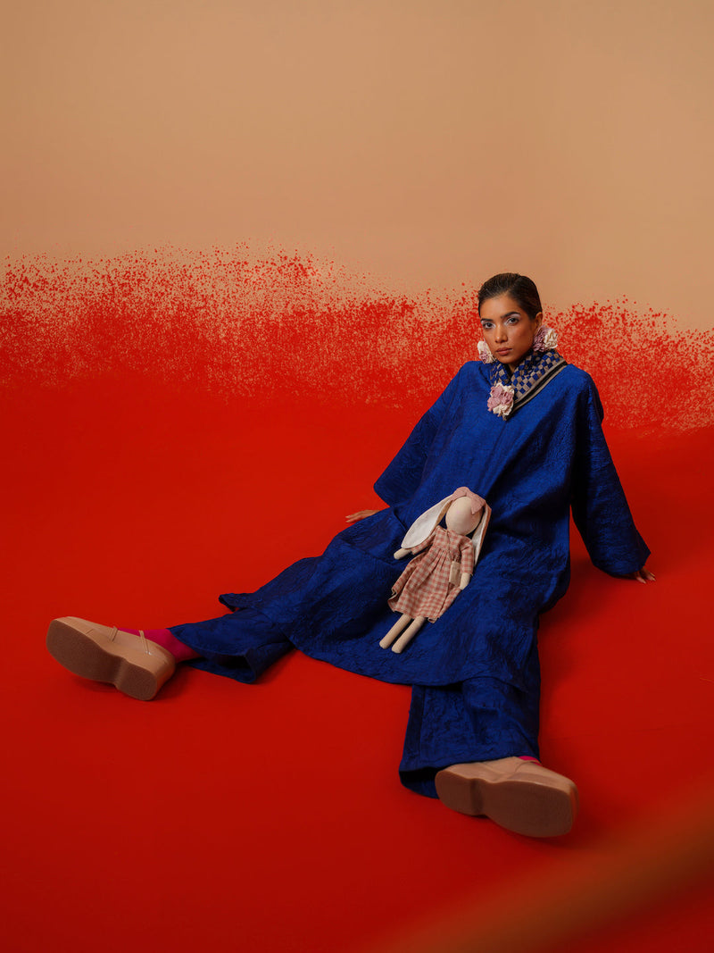 Stream Tunic-Electric Blue mysore silk kaftans and tunics by Stoique in electric blue for women Worldwide