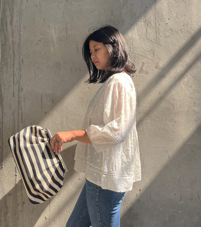 Stripe it Black Clutch cotton Bags by Khara Kapas for women Worldwide