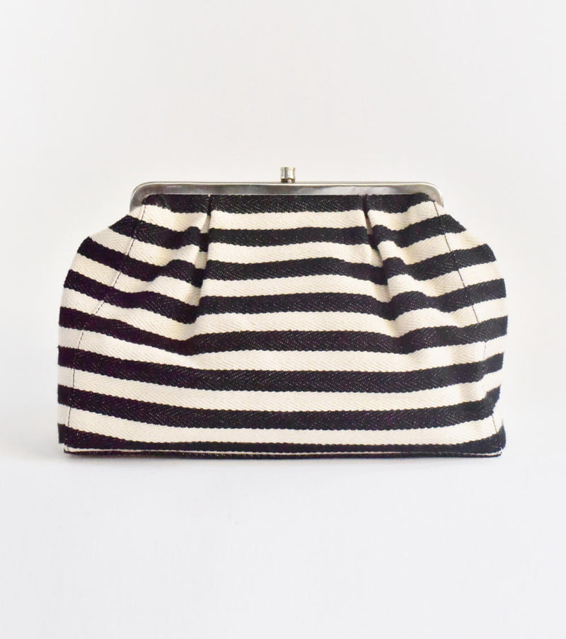 Stripe it Black Clutch cotton Bags by Khara Kapas for women Worldwide