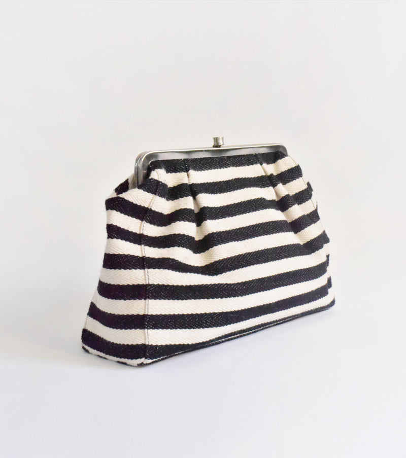 Stripe it Black Clutch cotton Bags by Khara Kapas for women Worldwide