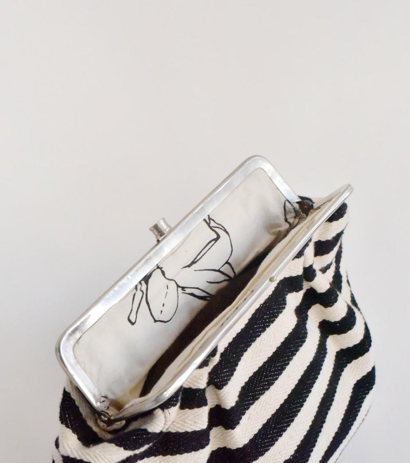 Stripe it Black Clutch cotton Bags by Khara Kapas for women Worldwide