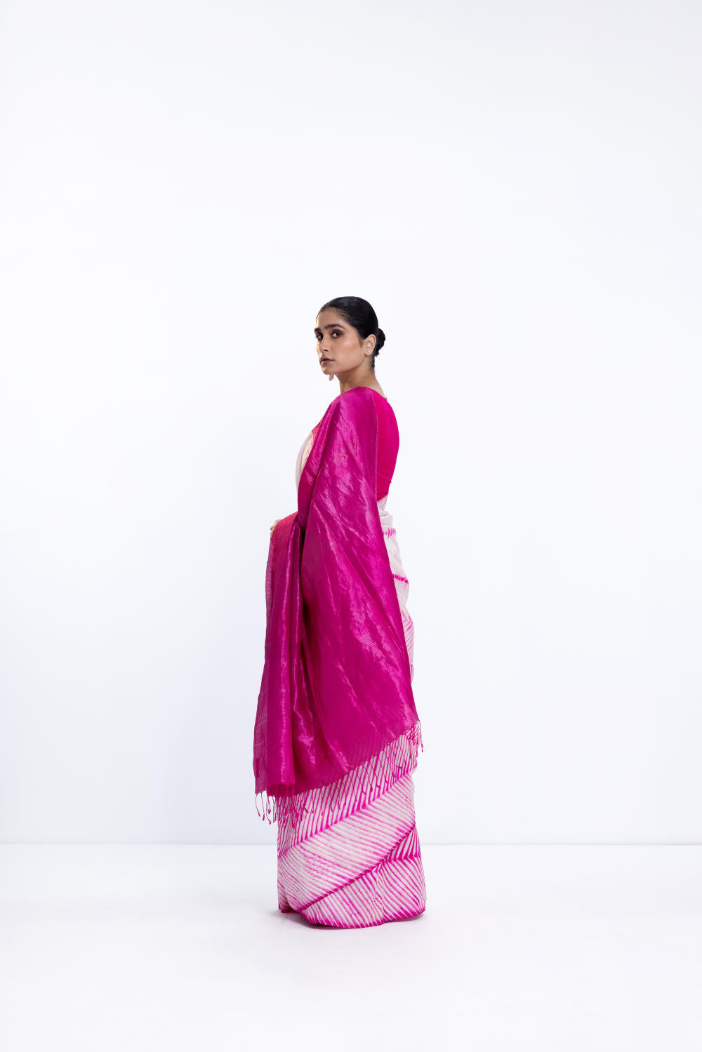 METALLIC SEA SAREE - RANI