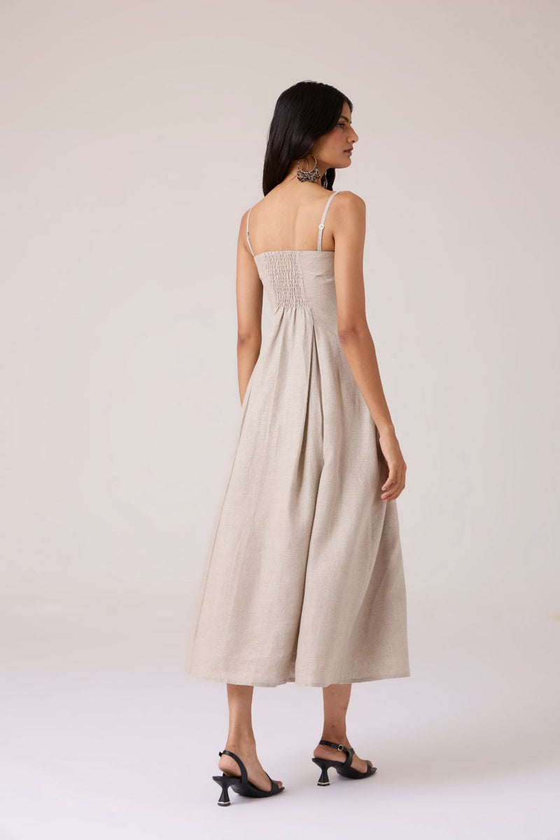 Suhjan Beige Linen Dress linen by The Summer House in beige color for women Worldwide