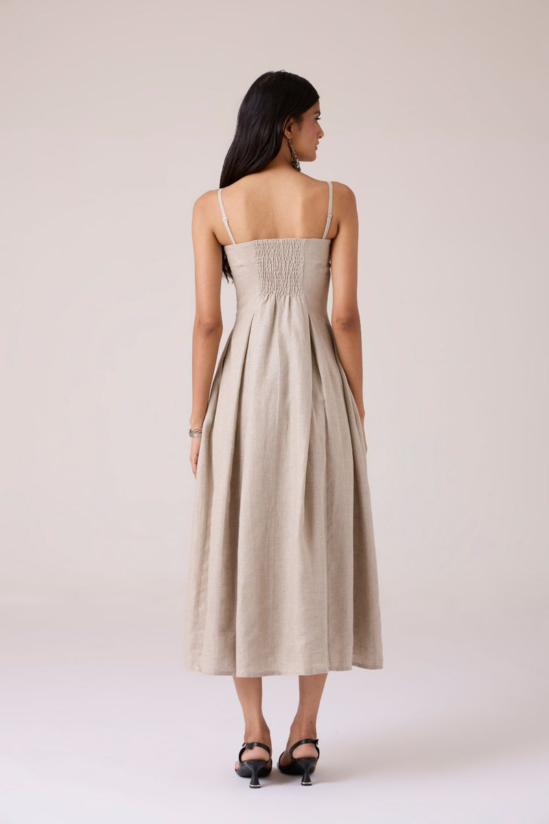 Suhjan Beige Linen Dress linen by The Summer House in beige color for women Worldwide