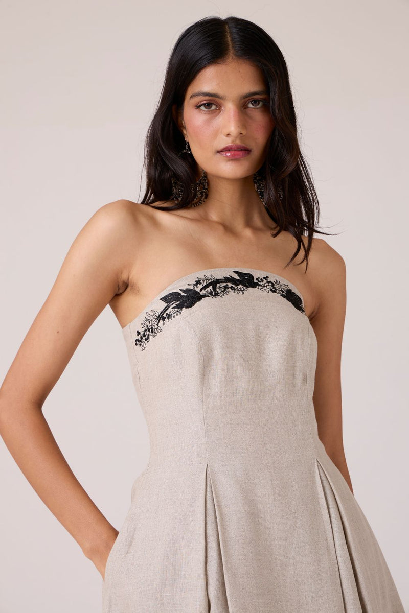 Suhjan Beige Linen Dress linen by The Summer House in beige color for women Worldwide