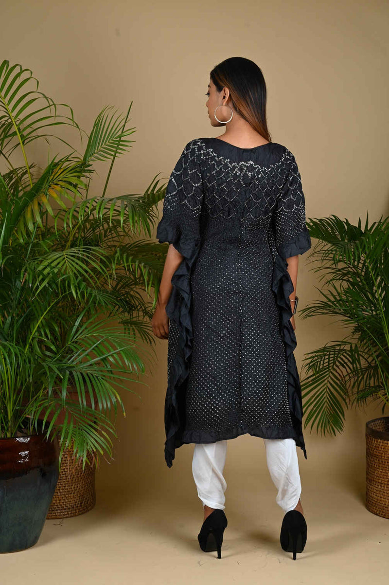 SUNFLOWER KAFTAN-BLACK silk by Dyelogue in black color for women Worldwide