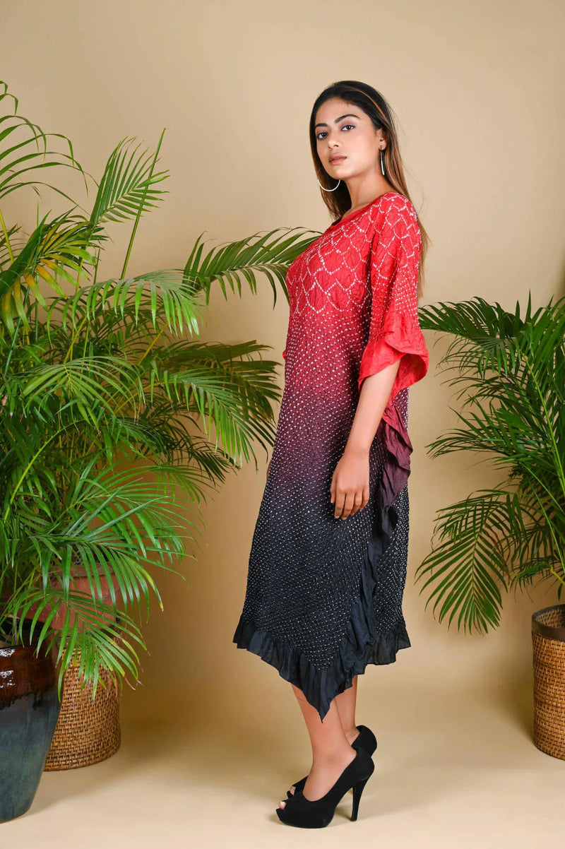 SUNFLOWER KAFTAN-RED TO BLACK SHADED silk by Dyelogue in multi color for women Worldwide