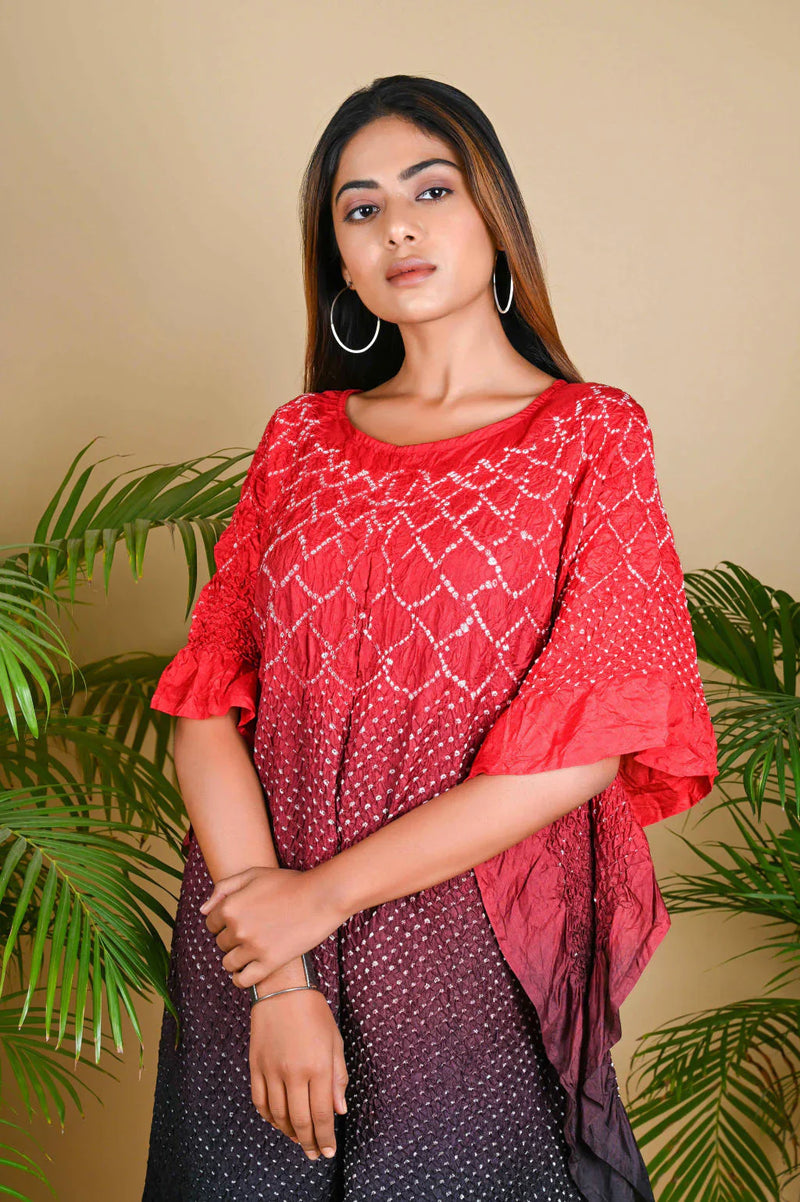 SUNFLOWER KAFTAN-RED TO BLACK SHADED silk by Dyelogue in multi color for women Worldwide