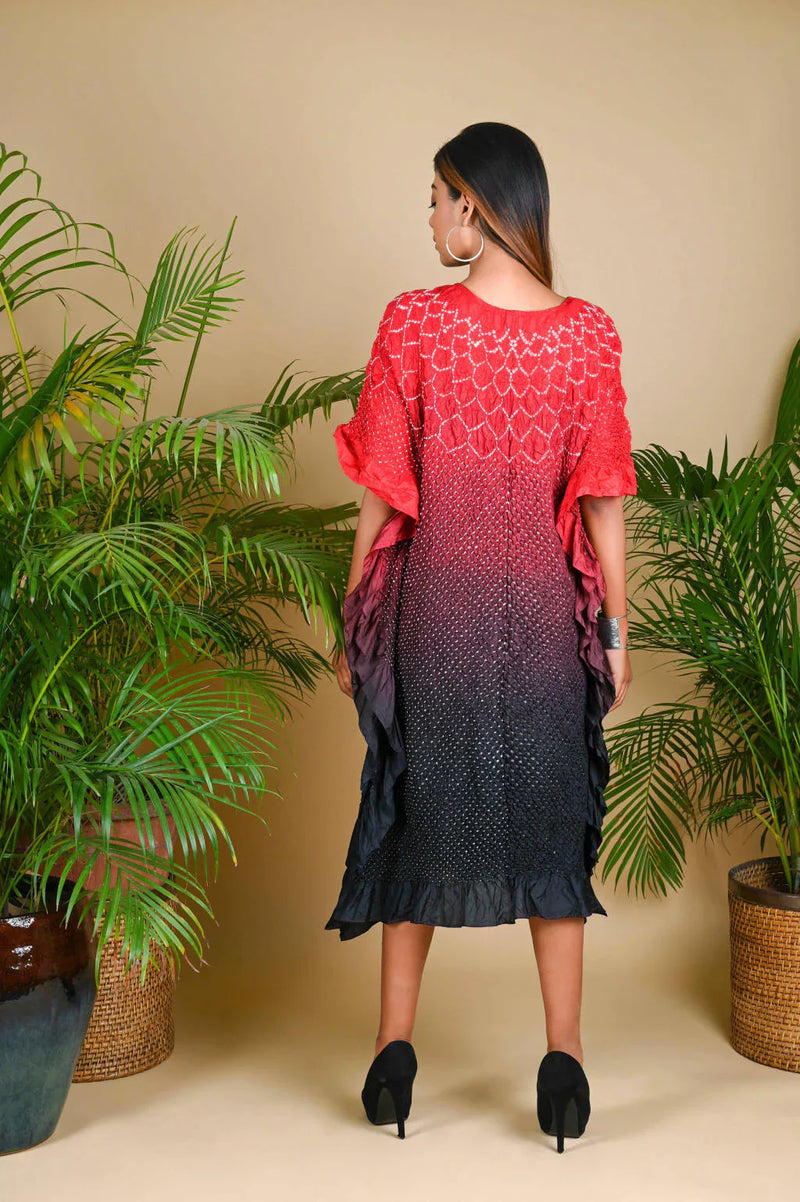 SUNFLOWER KAFTAN-RED TO BLACK SHADED silk by Dyelogue in multi color for women Worldwide