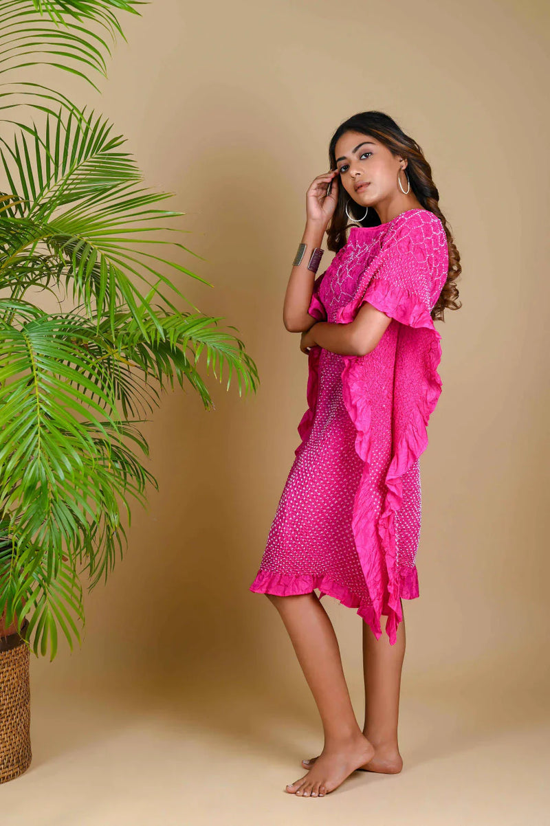 SUNFLOWER KAFTAN-FUSCHIA PINK silk by Dyelogue for women Worldwide