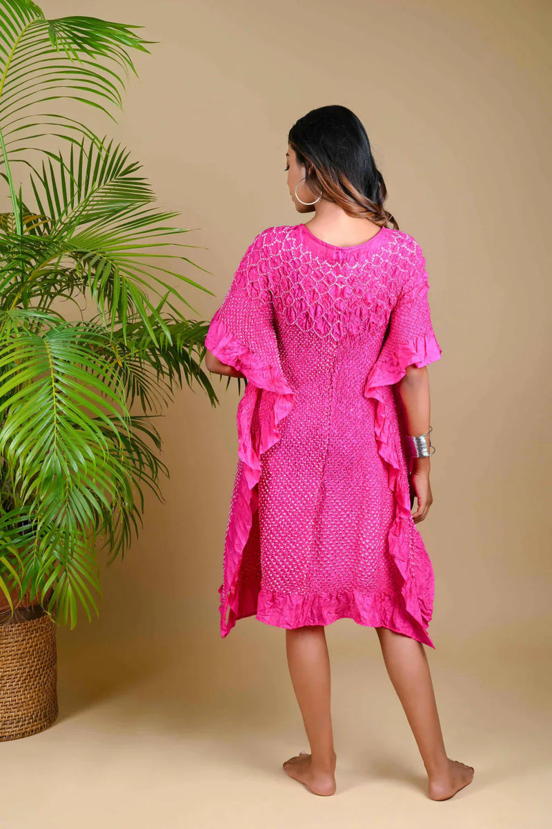 SUNFLOWER KAFTAN-FUSCHIA PINK silk by Dyelogue for women Worldwide