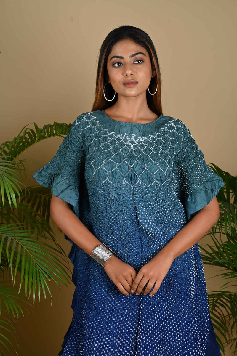 SUNFLOWER KAFTAN-GREY TO INDIGO BLUE SHADED silk by Dyelogue in multi color for women Worldwide