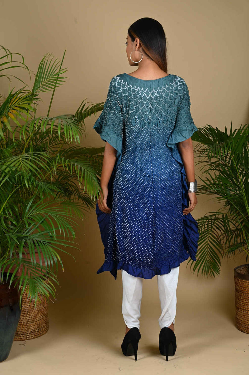 SUNFLOWER KAFTAN-GREY TO INDIGO BLUE SHADED silk by Dyelogue in multi color for women Worldwide