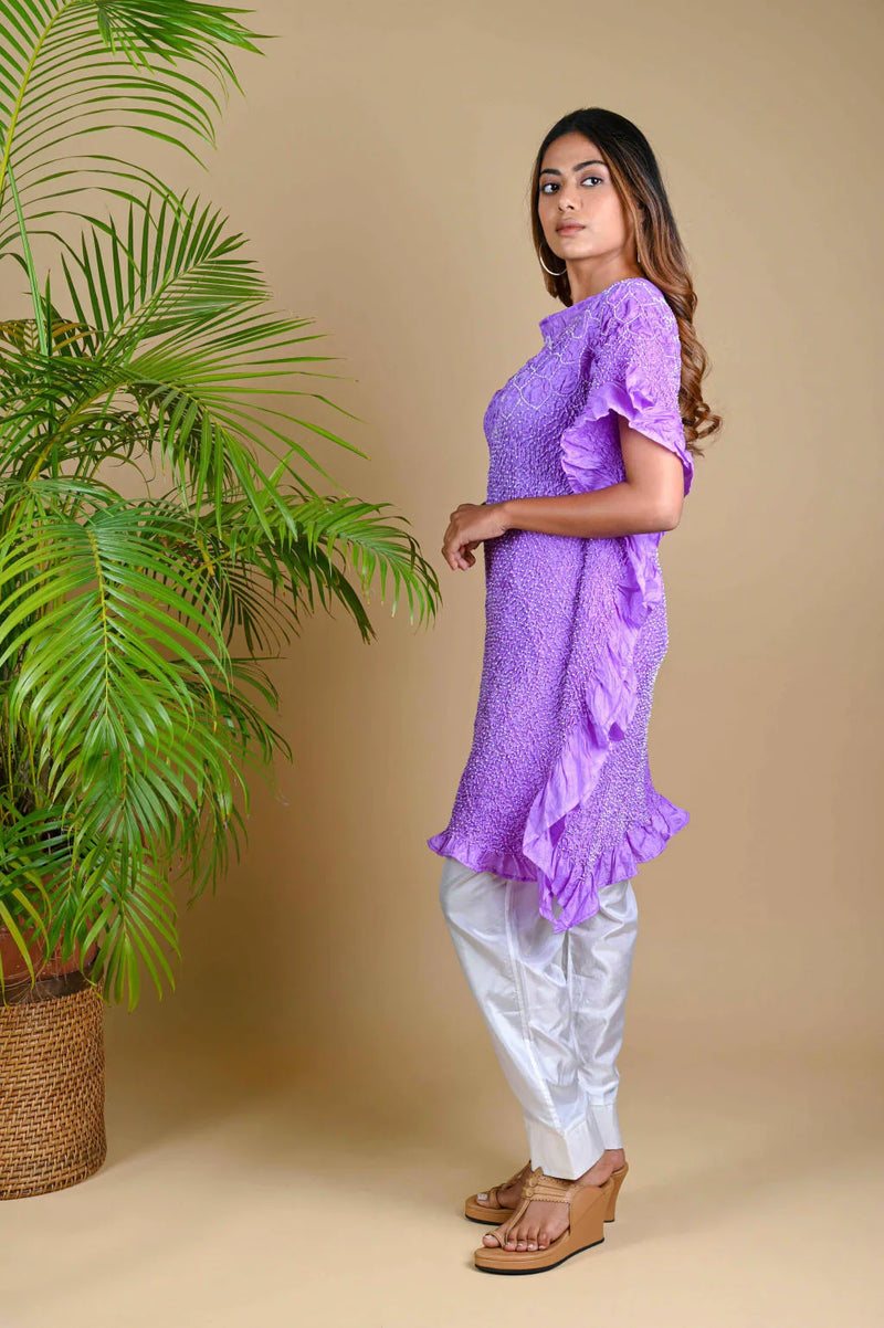 SUNFLOWER KAFTAN-LAVENDER silk by Dyelogue for women Worldwide