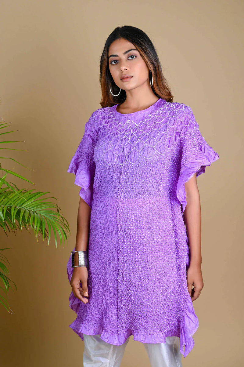 SUNFLOWER KAFTAN-LAVENDER silk by Dyelogue for women Worldwide