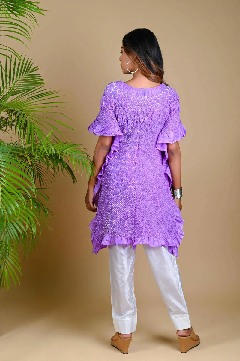 SUNFLOWER KAFTAN-LAVENDER silk by Dyelogue for women Worldwide