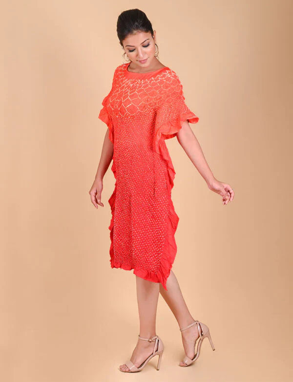 SUNFLOWER KAFTAN-ORANGE RED SHADED silk by Dyelogue in multi color for women Worldwide