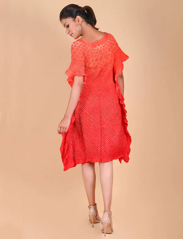 SUNFLOWER KAFTAN-ORANGE RED SHADED silk by Dyelogue in multi color for women Worldwide