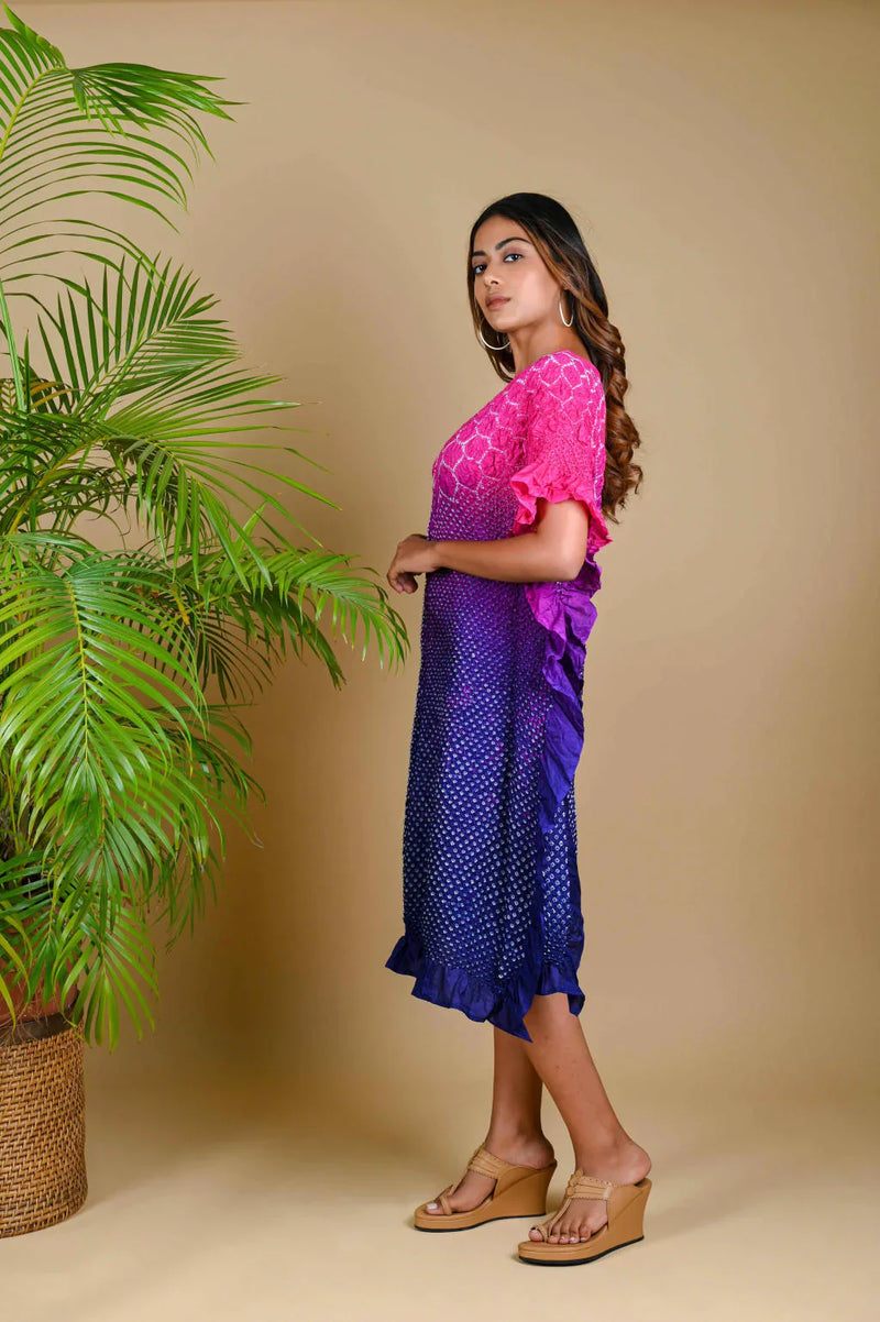 SUNFLOWER KAFTAN-PINK PURPLE SHADED silk by Dyelogue in multi color for women Worldwide