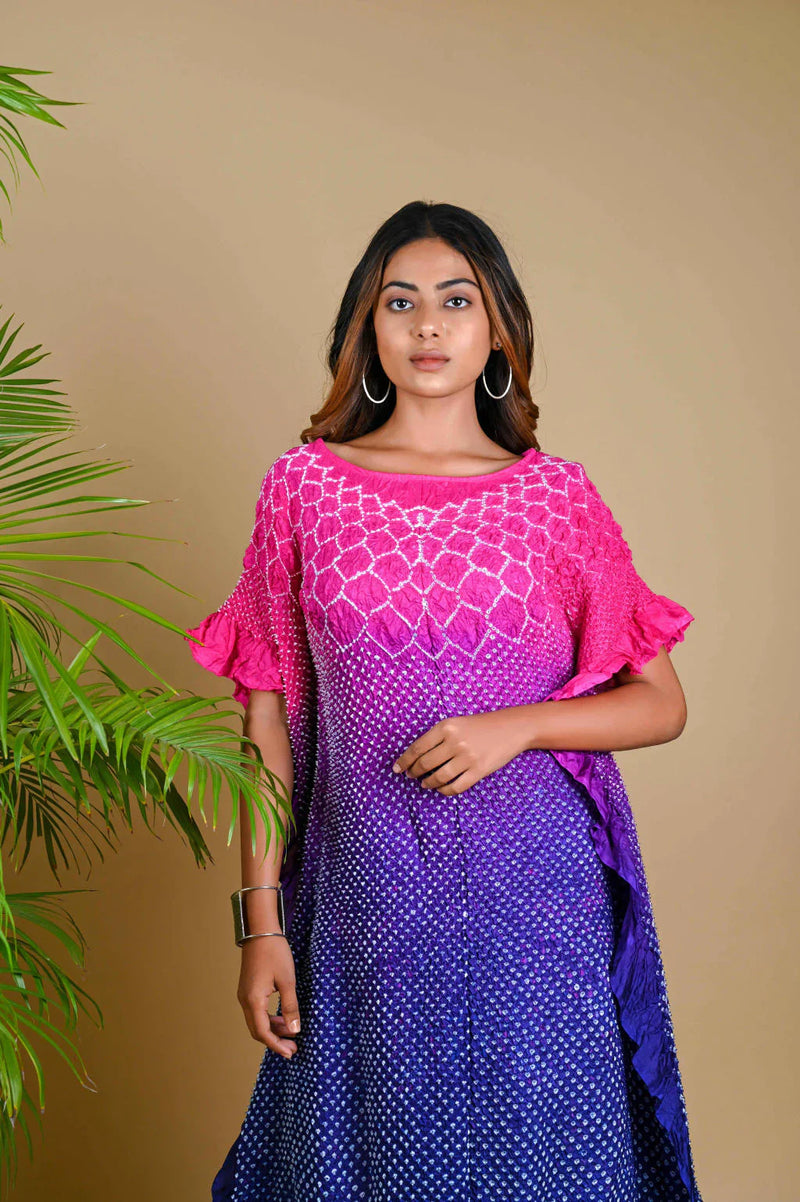 SUNFLOWER KAFTAN-PINK PURPLE SHADED silk by Dyelogue in multi color for women Worldwide