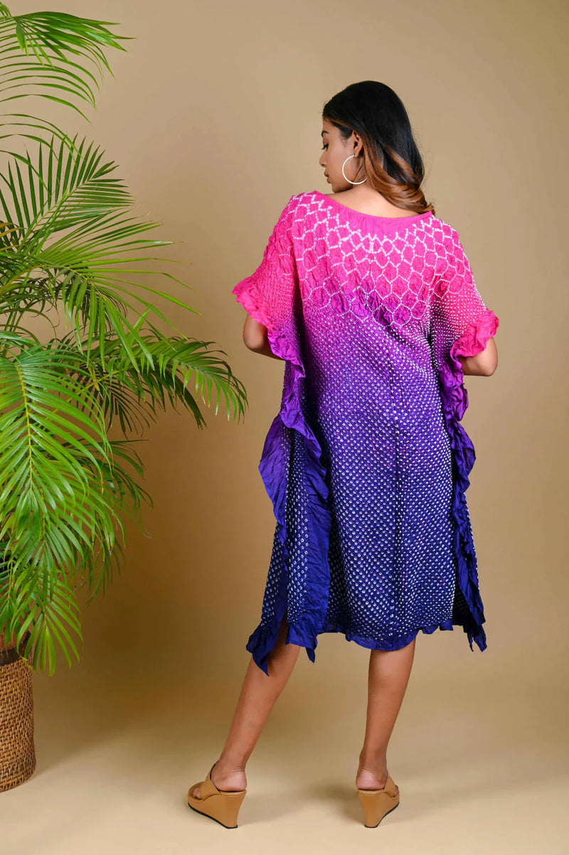 SUNFLOWER KAFTAN-PINK PURPLE SHADED silk by Dyelogue in multi color for women Worldwide