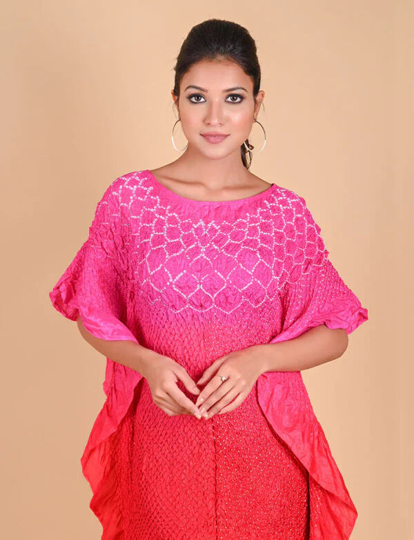 SUNFLOWER KAFTAN-PINK RED SHADED silk by Dyelogue in multi color for women Worldwide