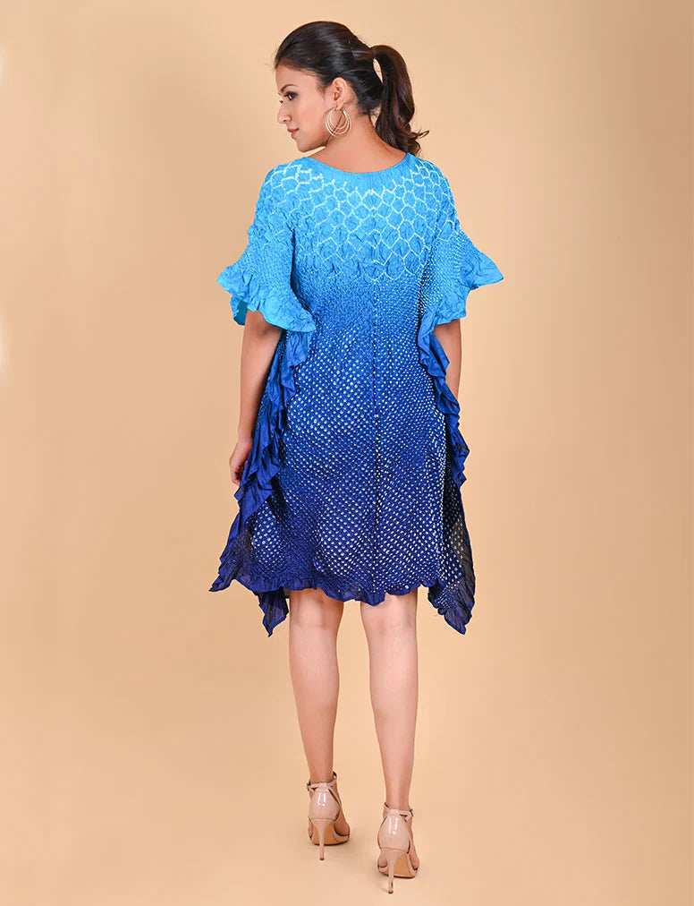 SUNFLOWER KAFTAN-TURQUOISE TO INDIGO SHADED silk by Dyelogue in multi color for women Worldwide