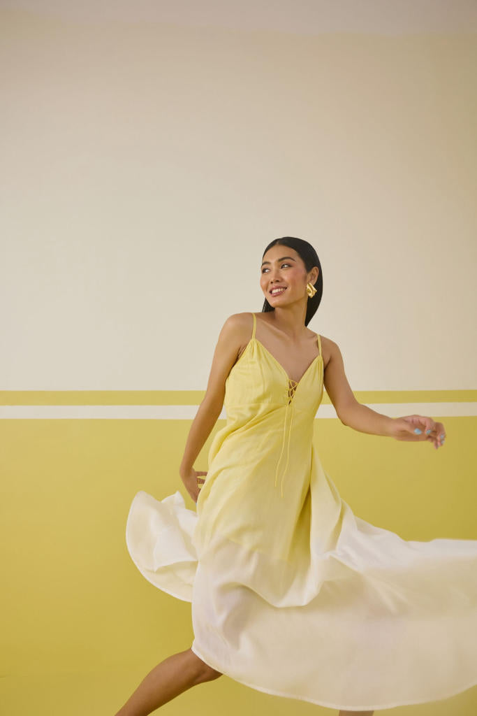Sunshine Sea Lyocell Maxi Dress by SUI in yellow color for women Worldwide