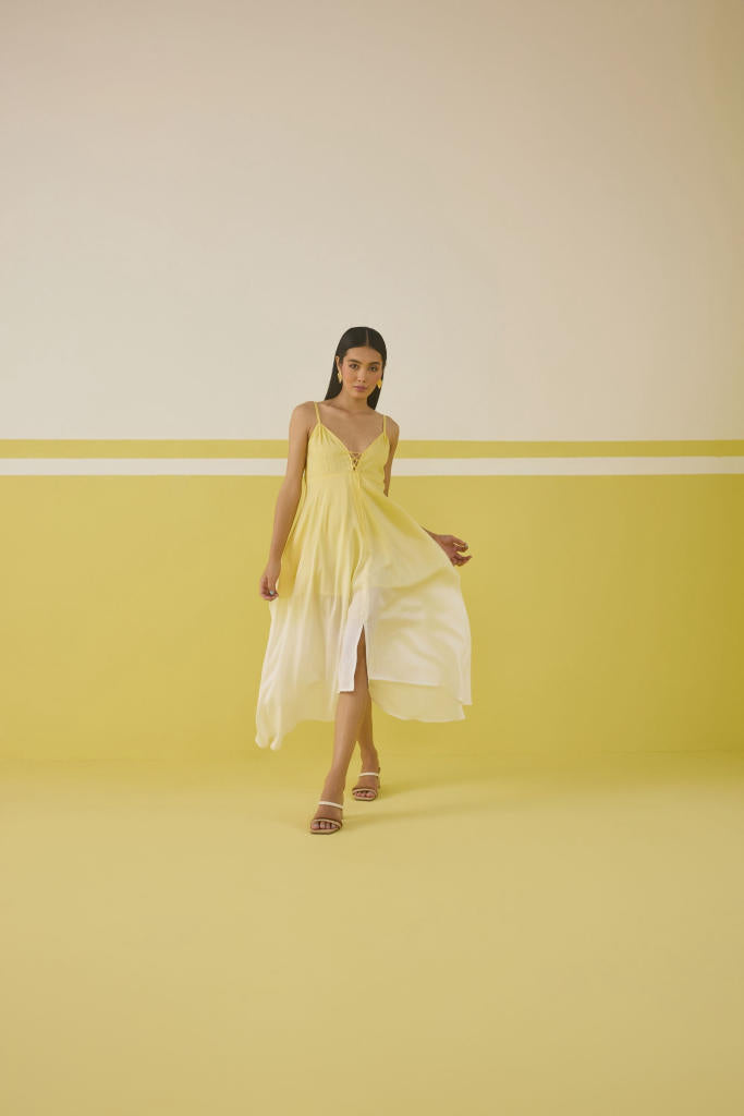 Sunshine Sea Lyocell Maxi Dress by SUI in yellow color for women Worldwide