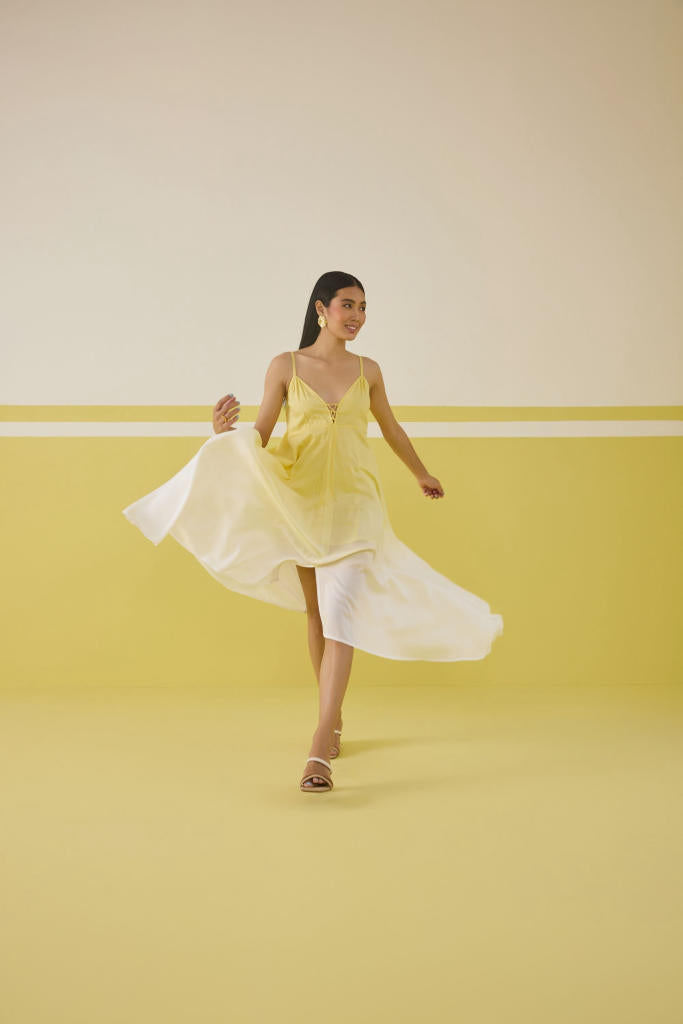 Sunshine Sea Lyocell Maxi Dress by SUI in yellow color for women Worldwide